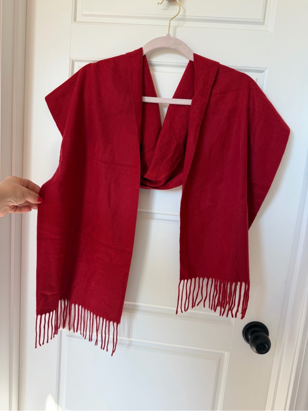 Red Cashmere Blend Wrap Shawl Scarf Fringe Italian Design Quiet Luxury